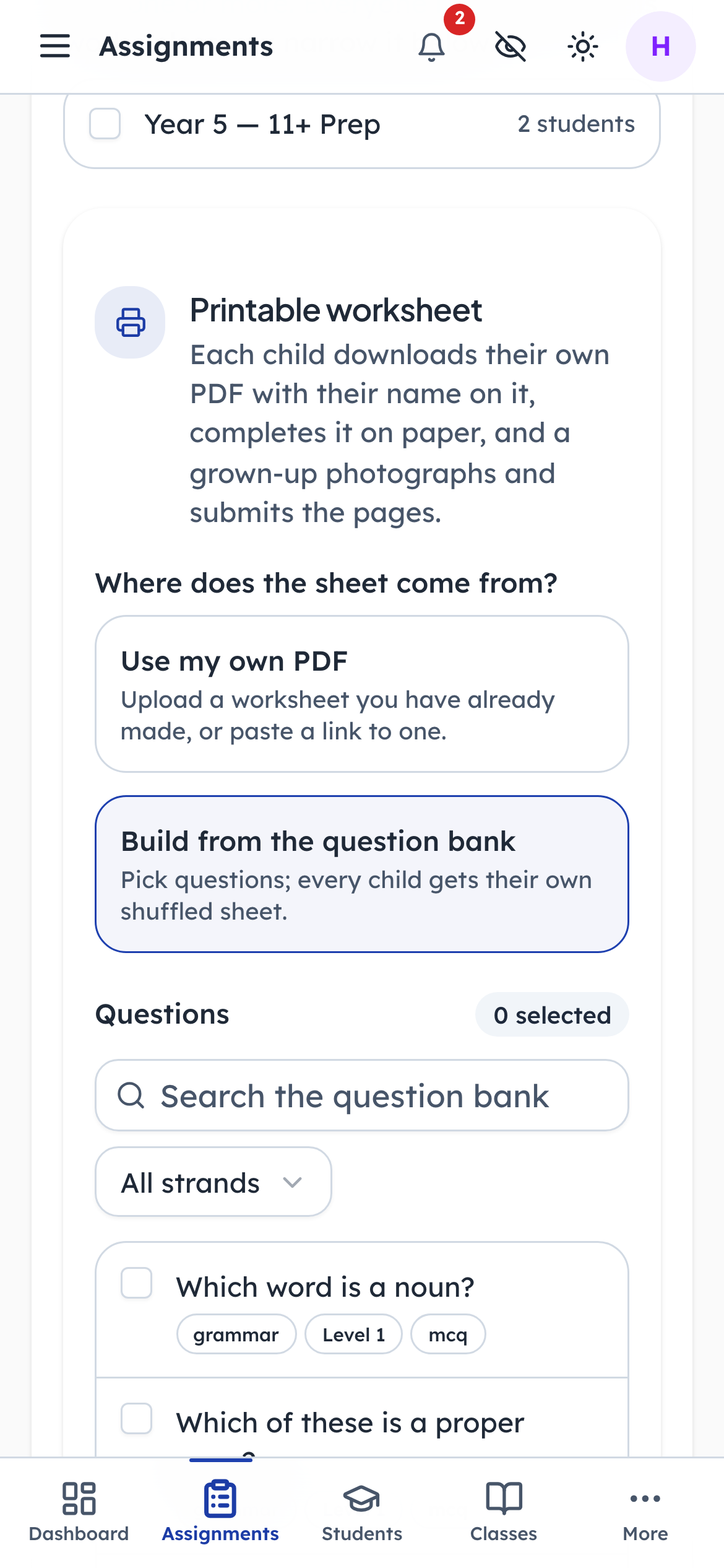 Choose where the worksheet comes from
