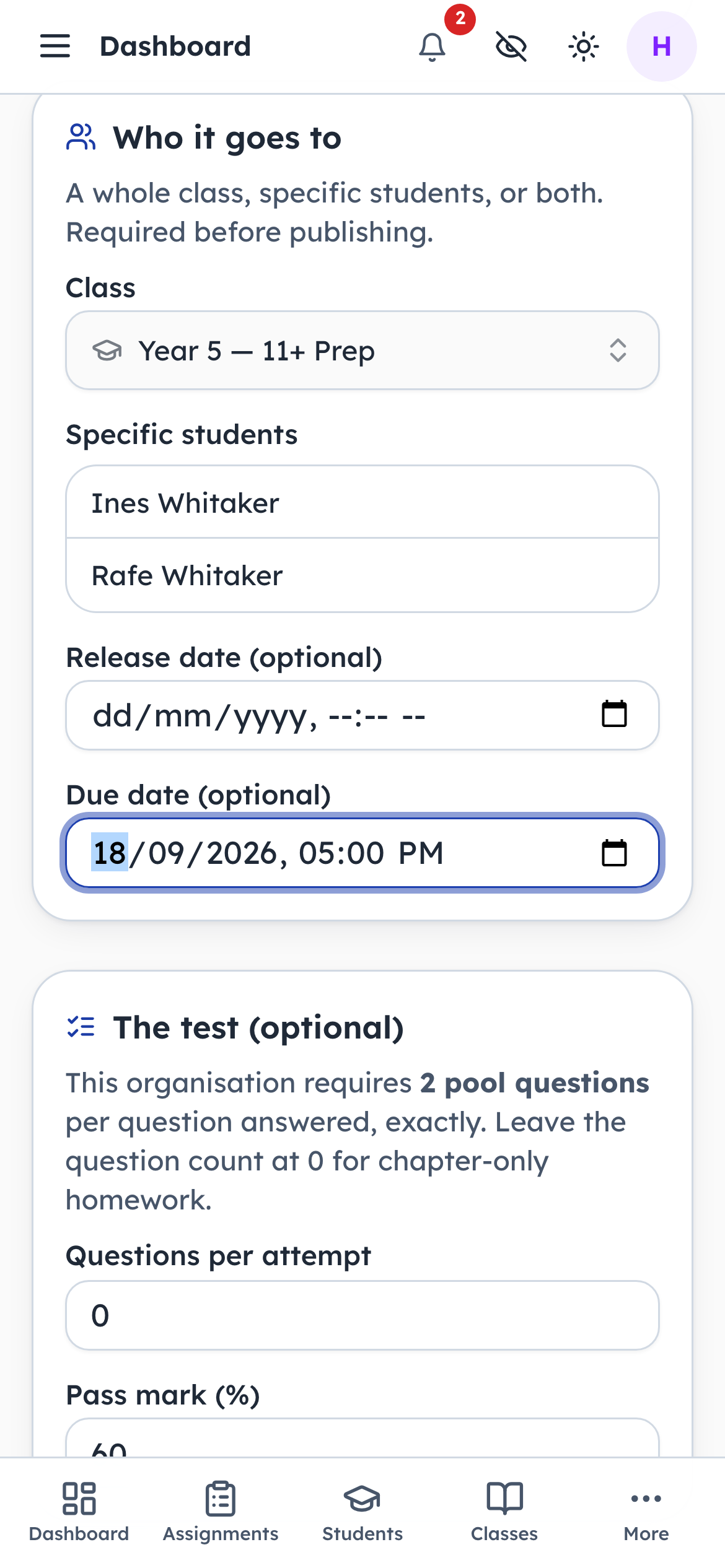 Send it to the class, and set a deadline