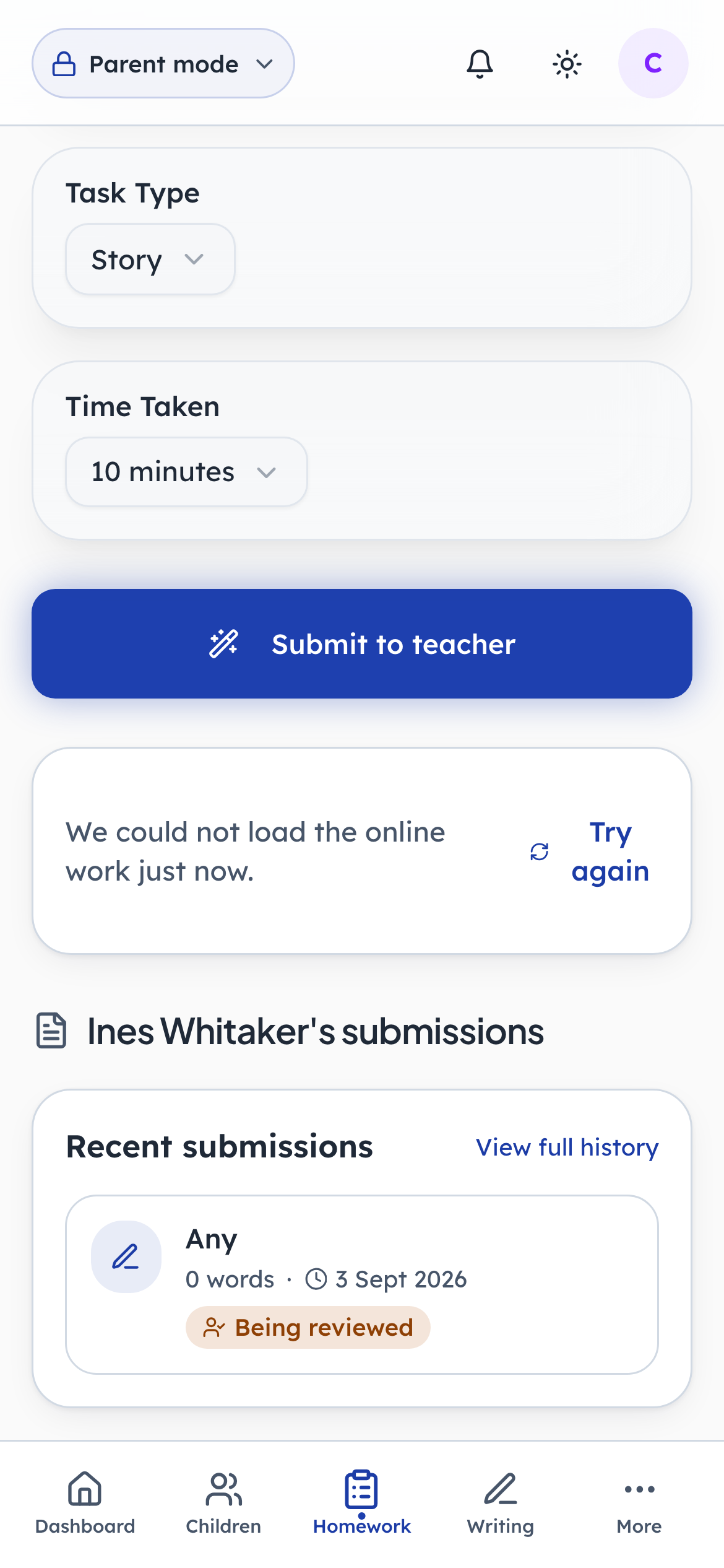 A parent can follow the online work too