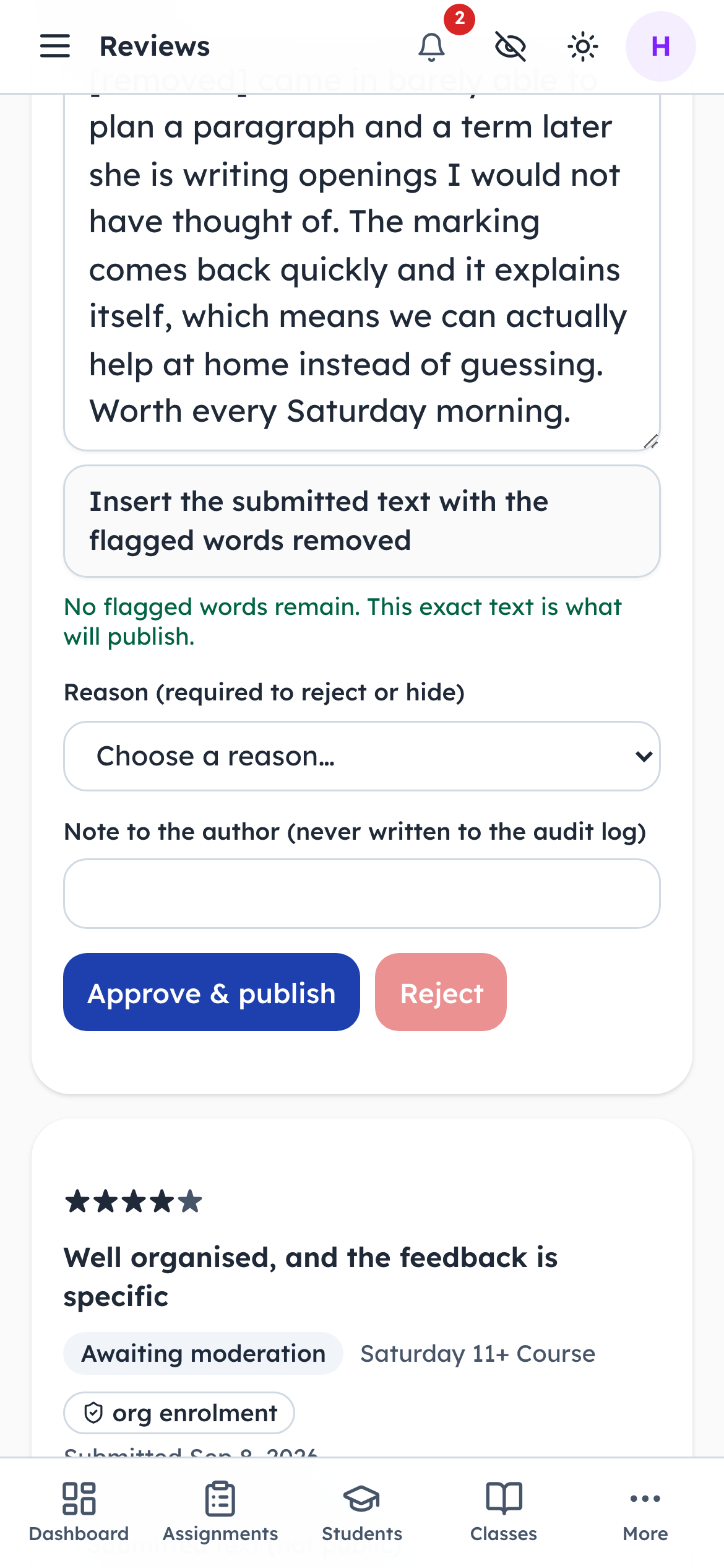 Refusing takes a reason, and the reasons are a fixed list