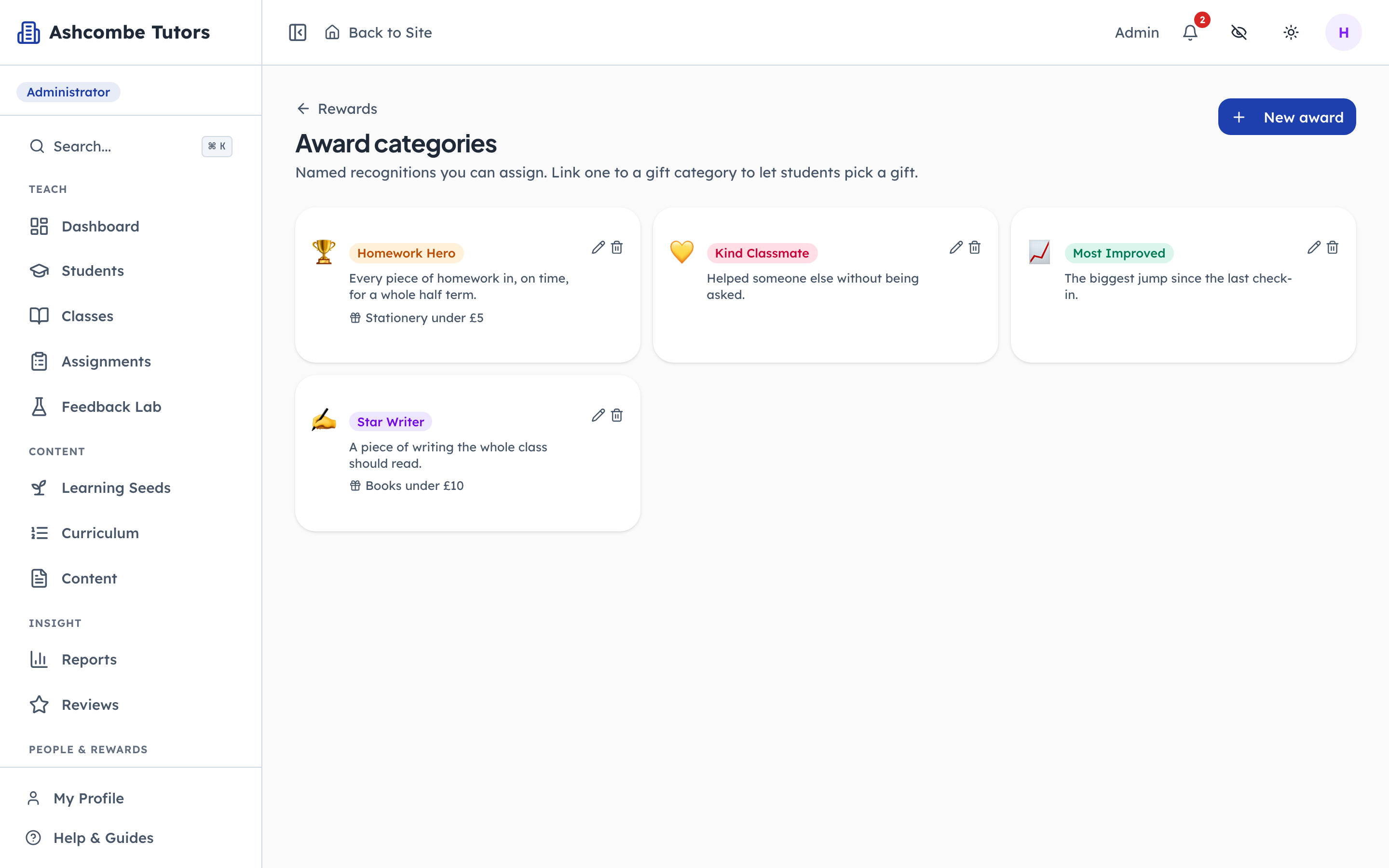 Awards are named. Some carry a gift, some are recognition only