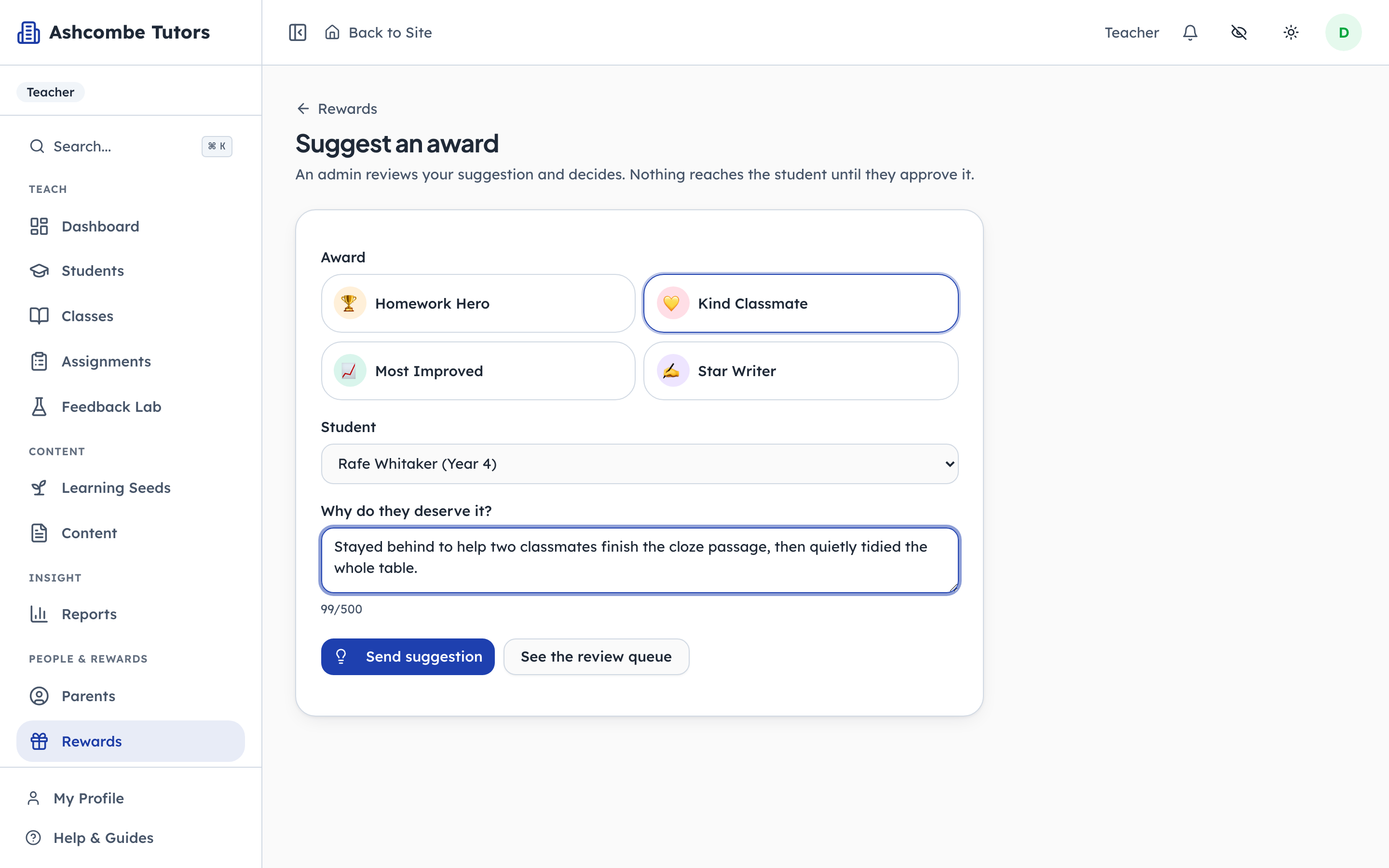 Anyone who teaches a child can propose an award for them