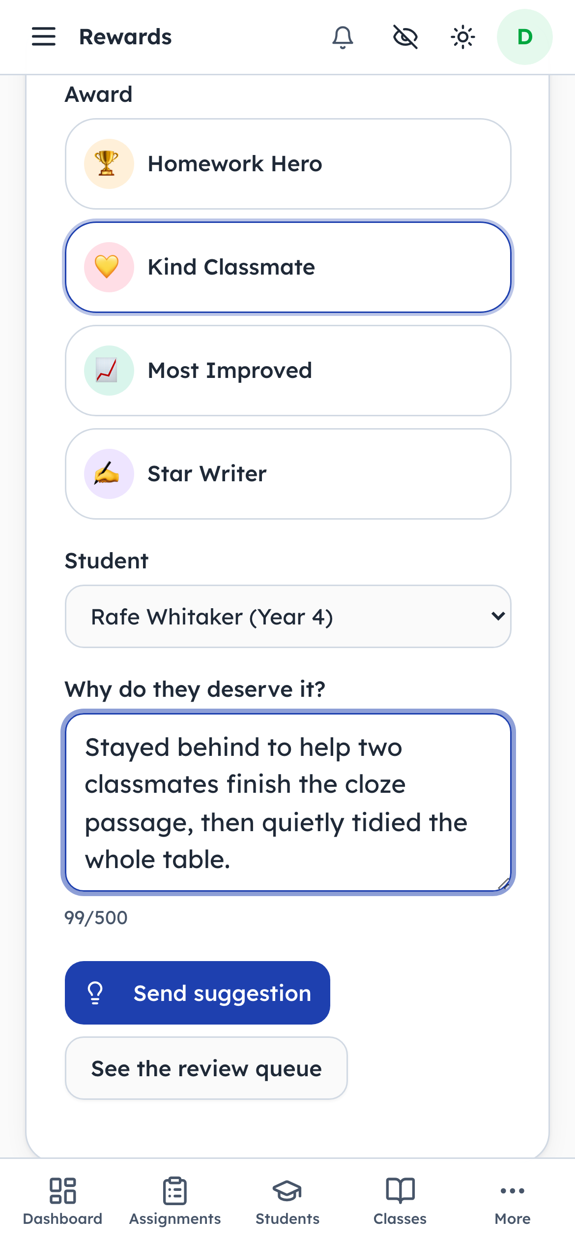 Anyone who teaches a child can propose an award for them