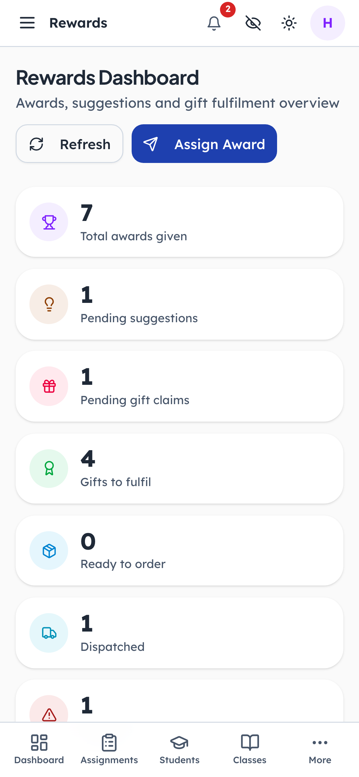 Every award lands on the feed, with where its gift has got to