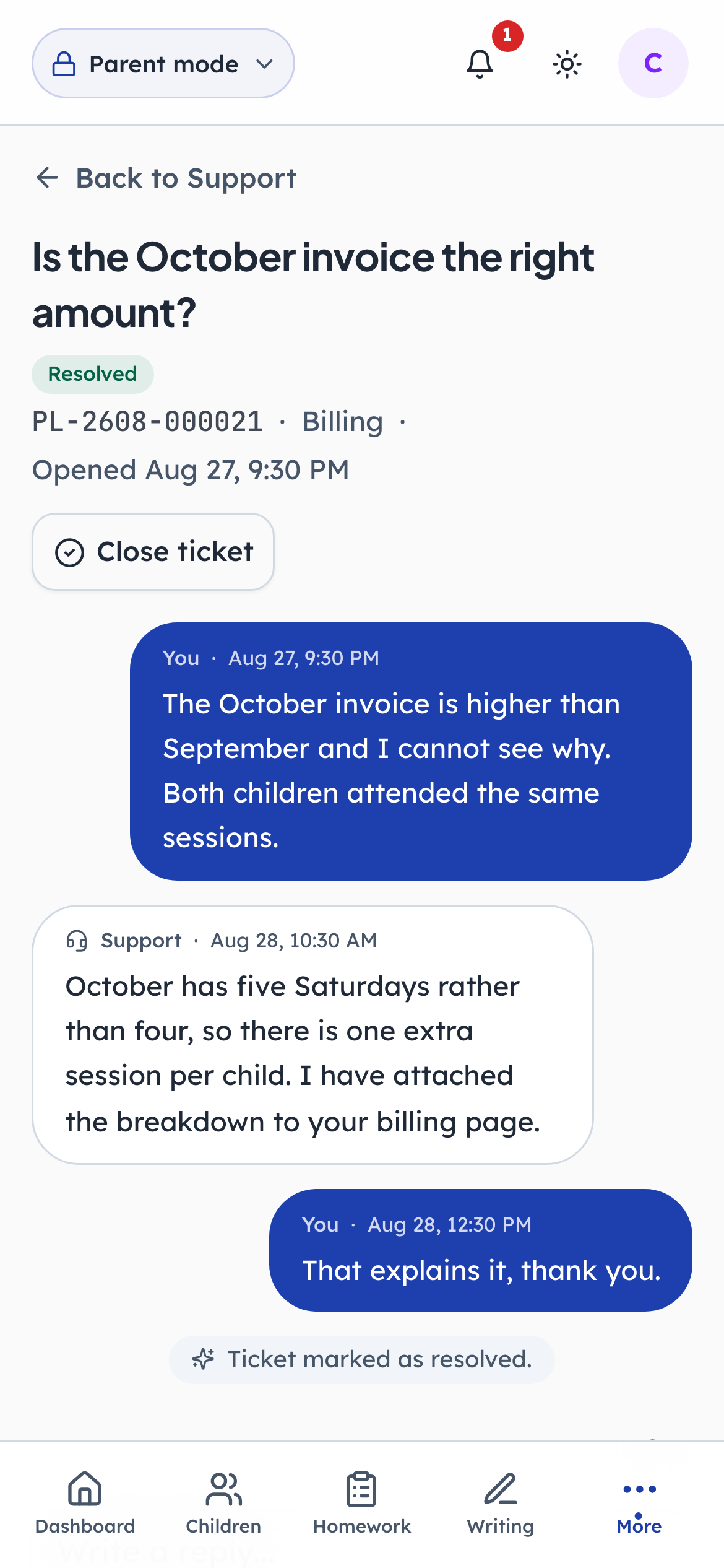 The answer appears where the question was asked