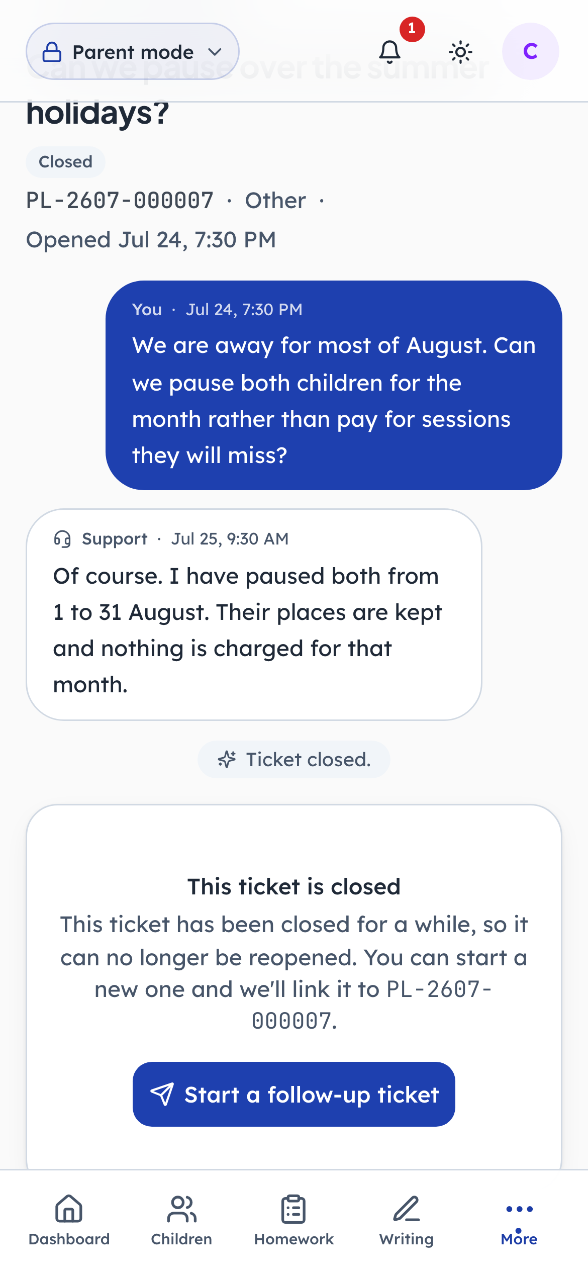 Closed keeps the thread — a new question cites the old one