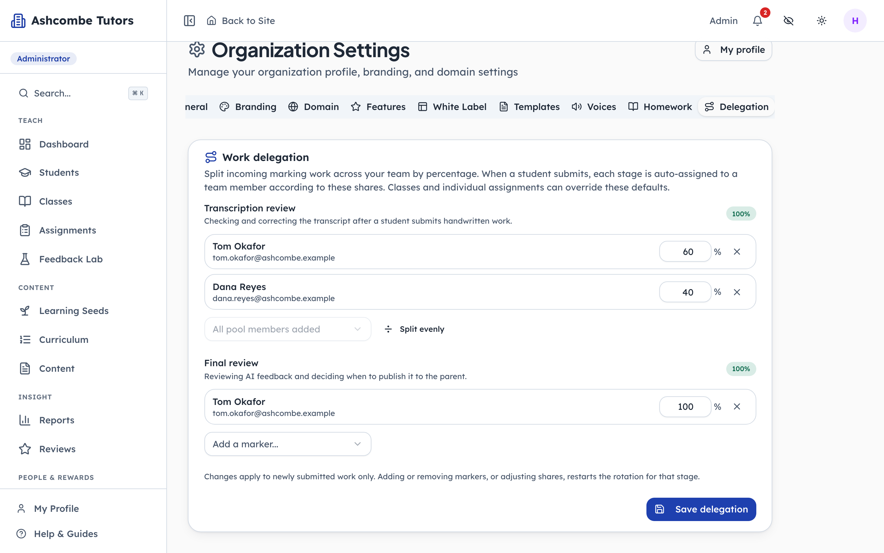 Split incoming marking across the team automatically