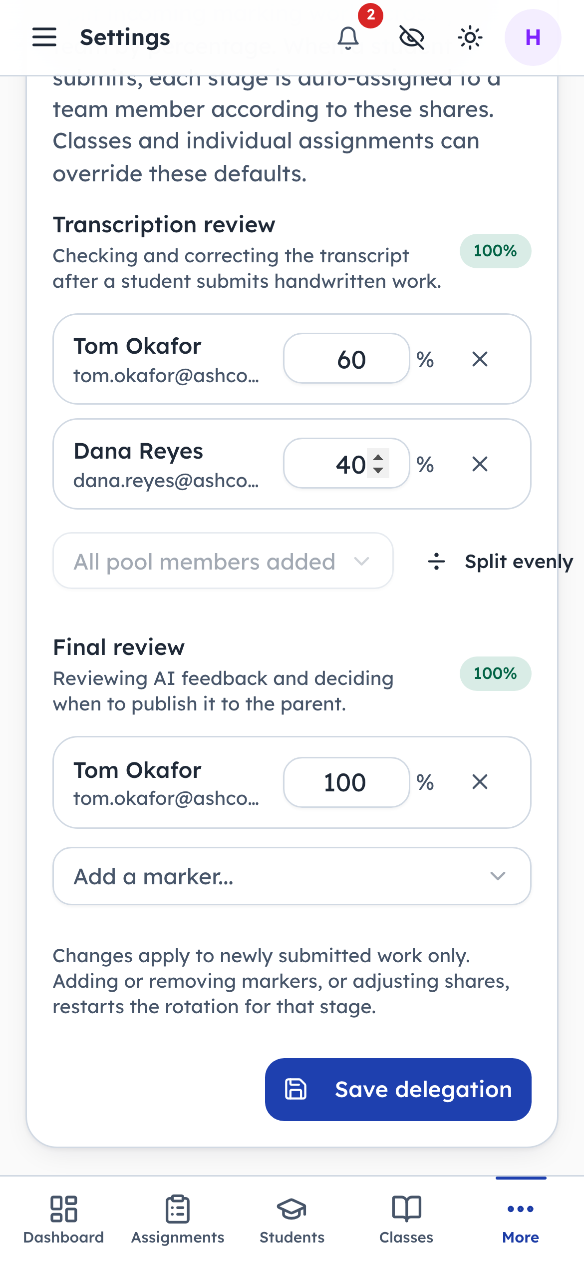 Split incoming marking across the team automatically