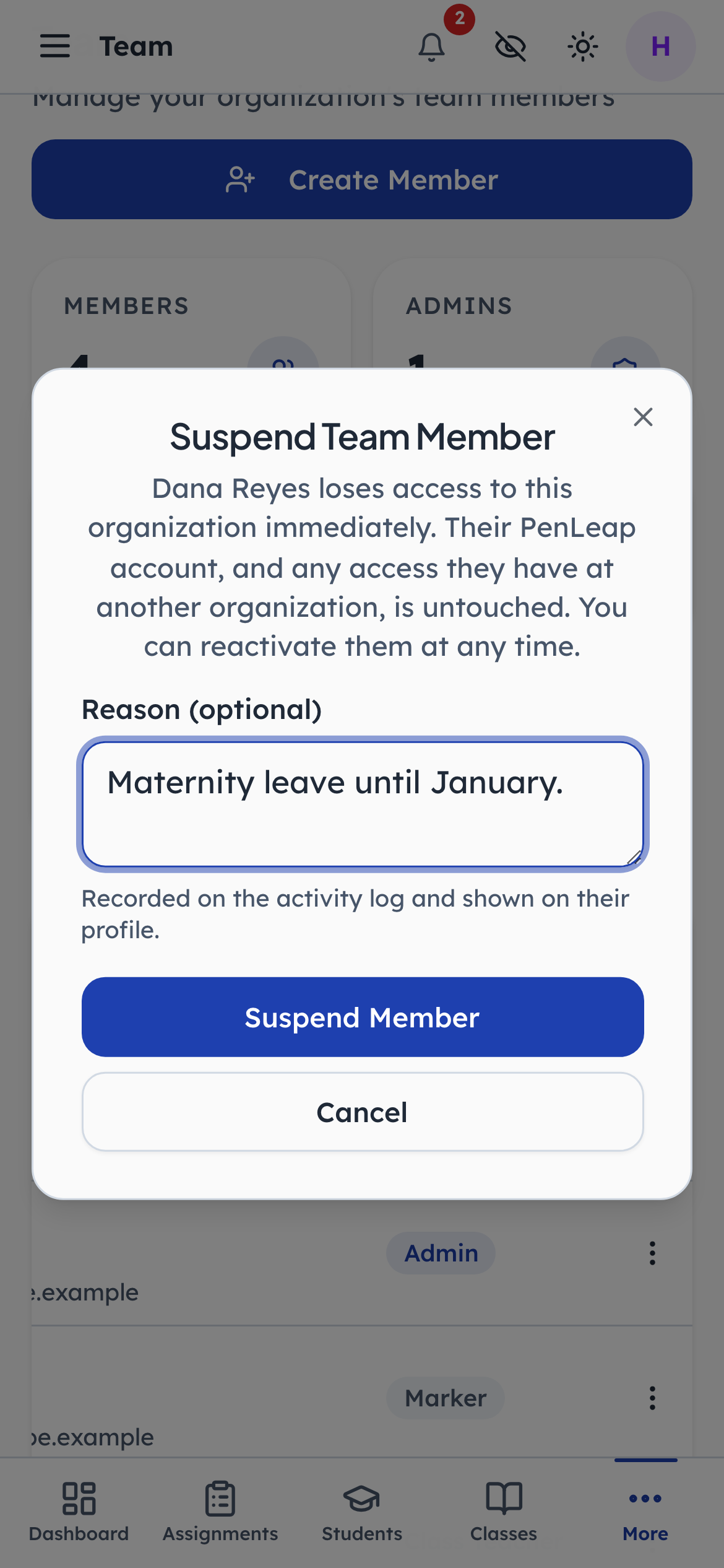 Suspending keeps the record and closes the door