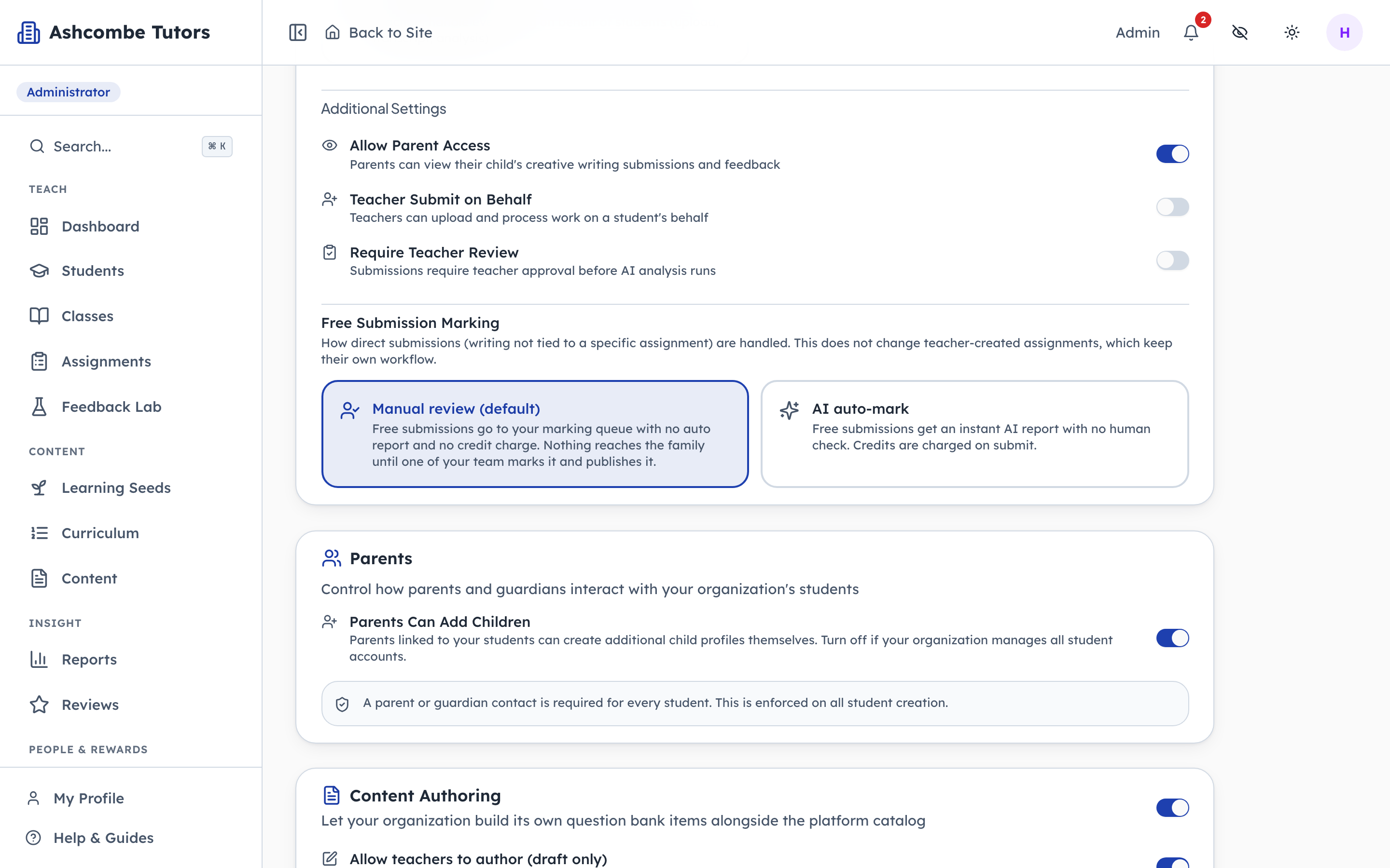 One setting decides whether a person or the AI marks free writing