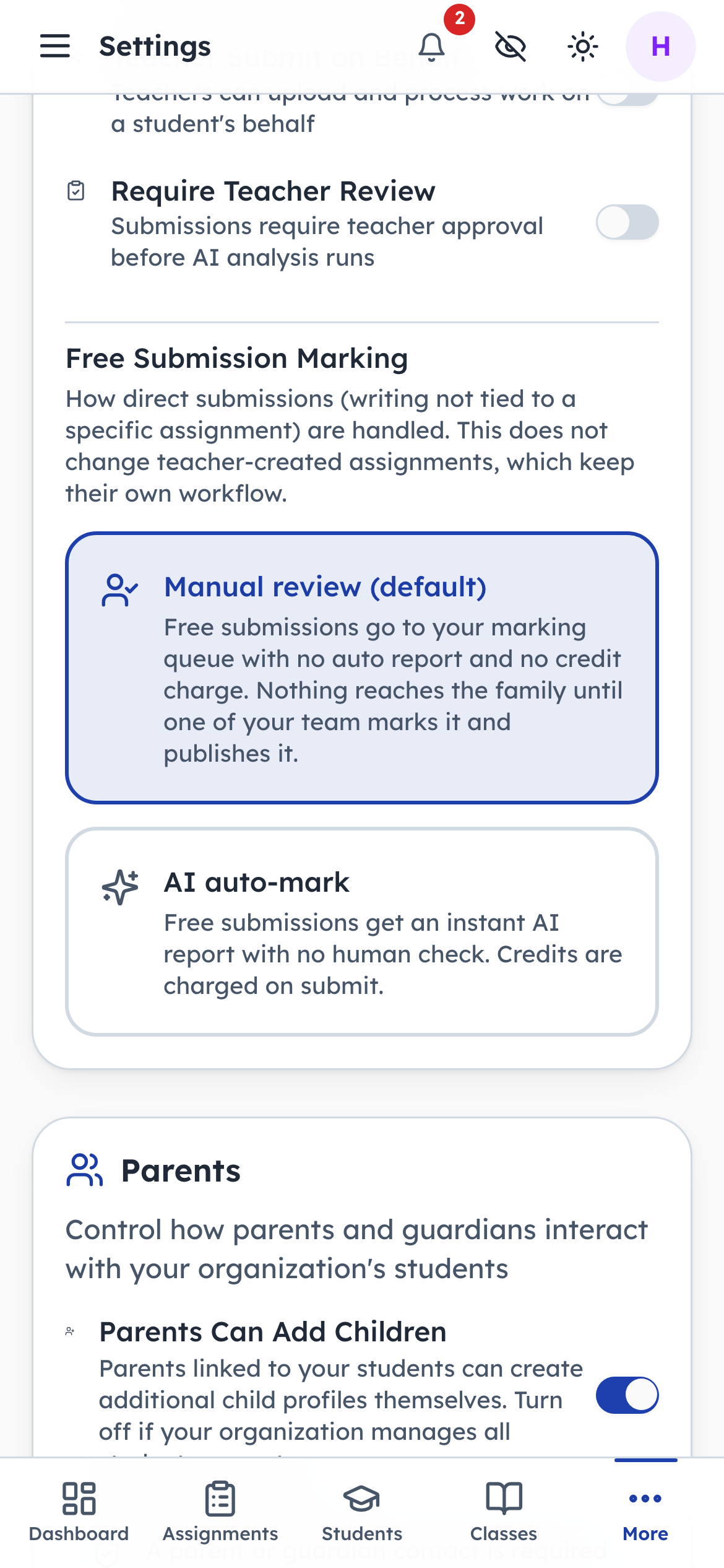 One setting decides whether a person or the AI marks free writing