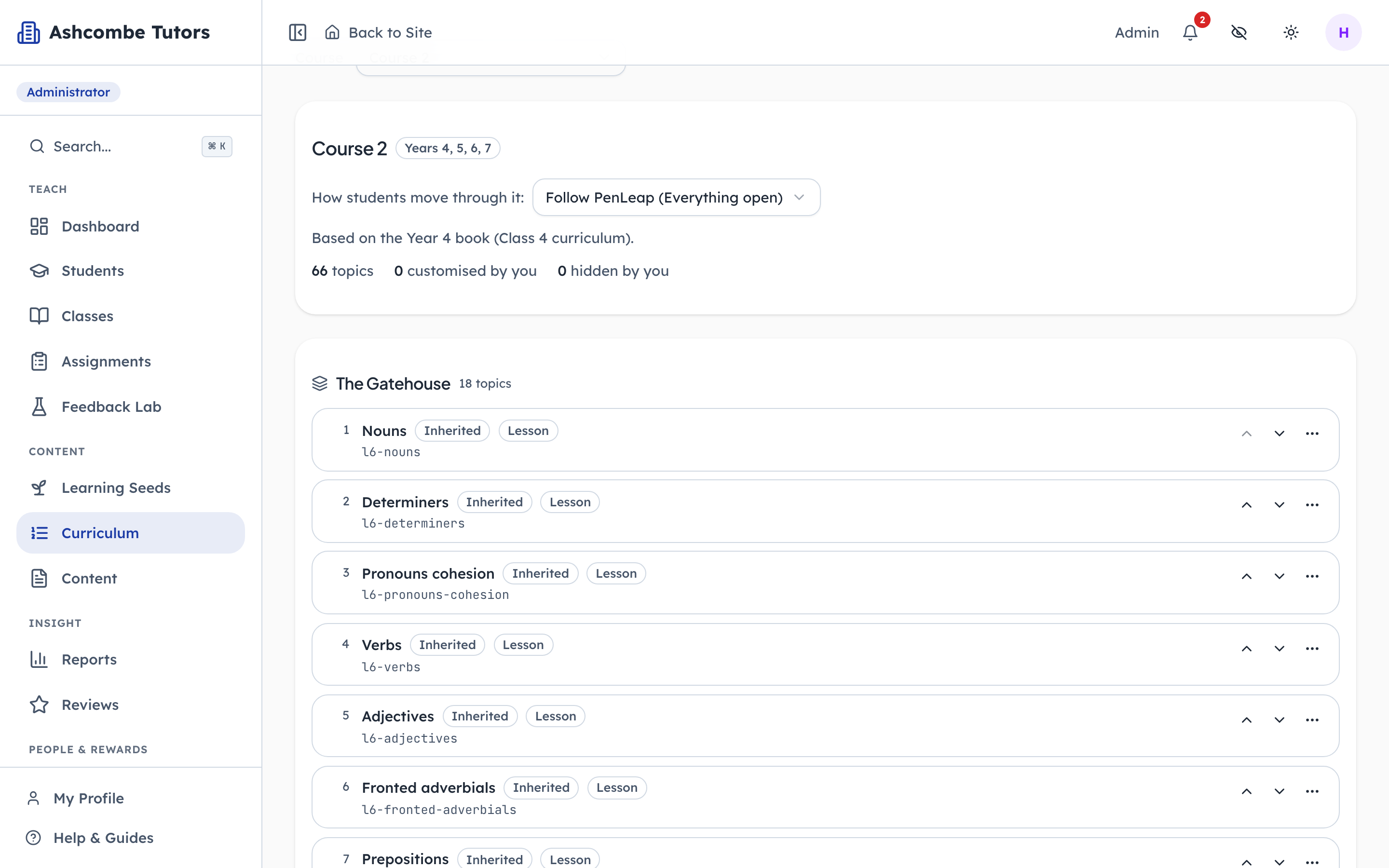 Every topic, in the level and the order your students meet it
