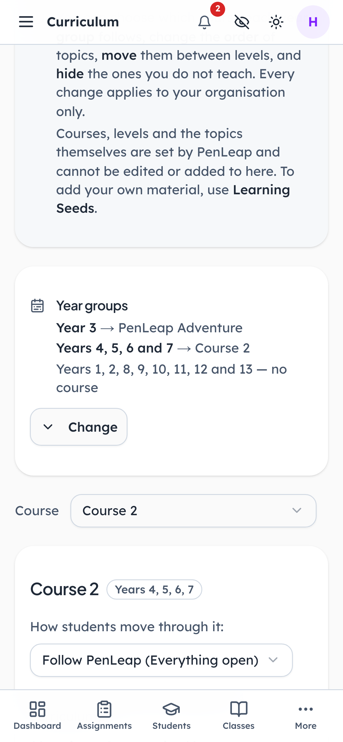 Which year group follows which course