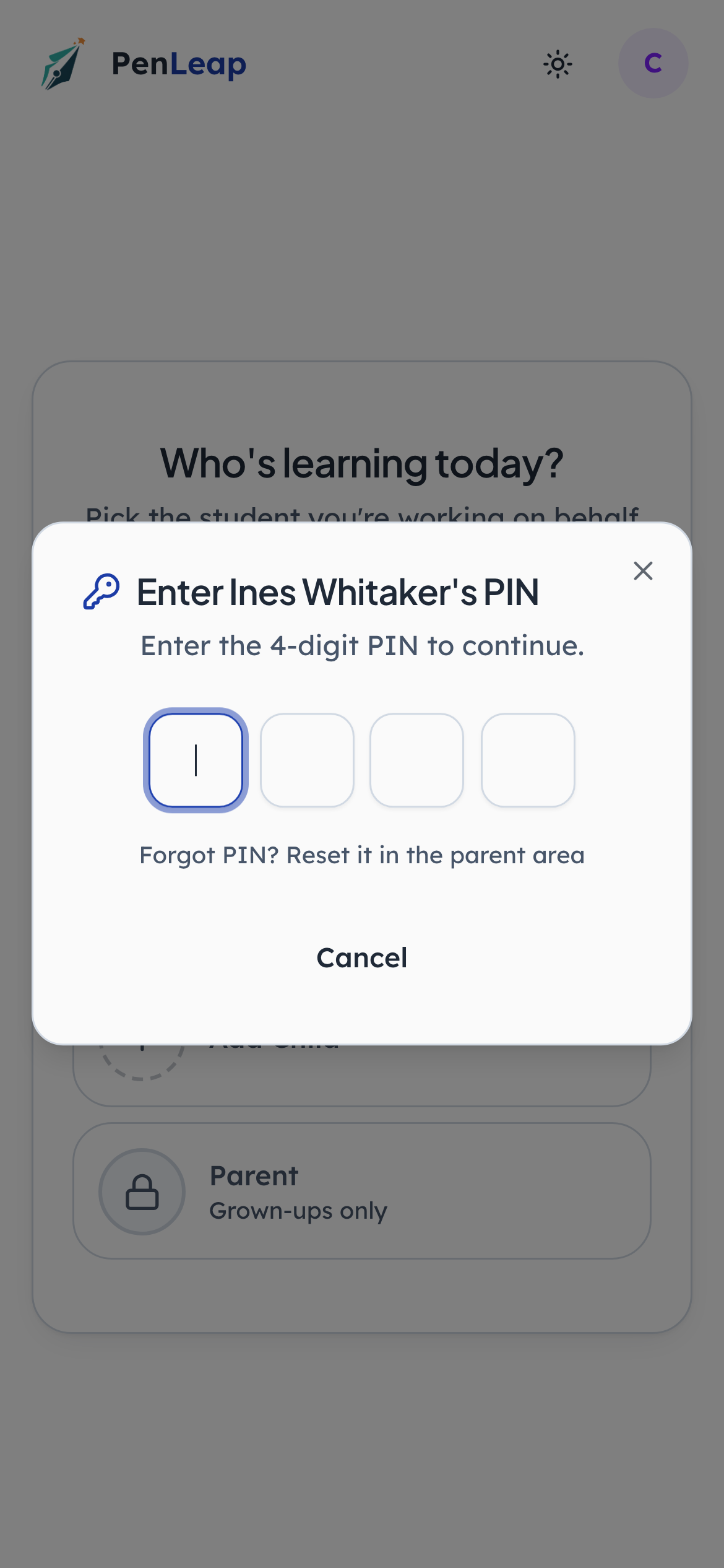 A child has no login — a grown-up opens their profile