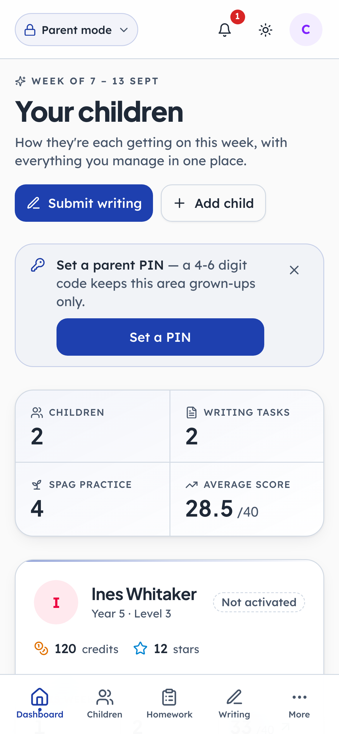 One card per child, and the same four figures for each