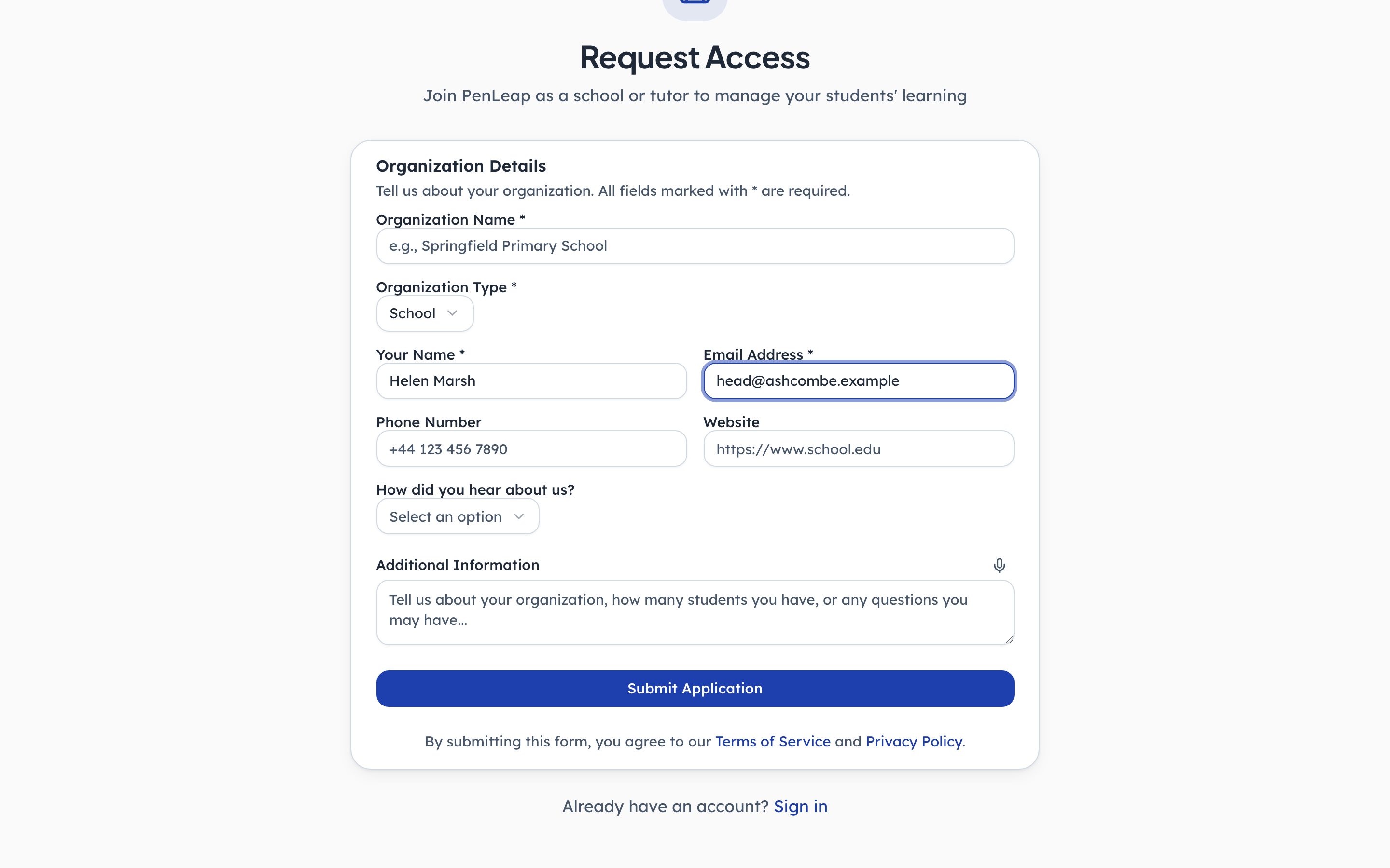 A centre applies — it does not sign itself up