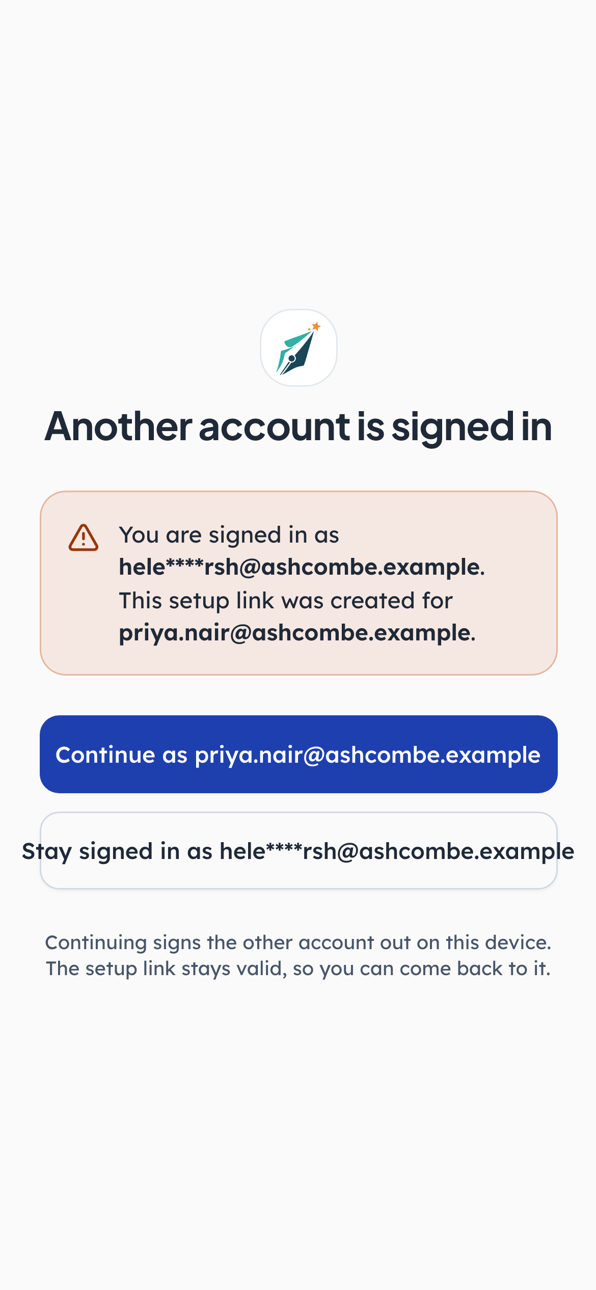 Opened on a laptop that is already signed in as someone else